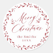 Red Modern script Merry Kerstfeestay Gift Ronde Sticker (Voorkant)