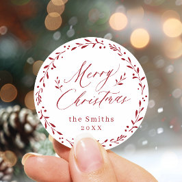 Red Modern script Merry Kerstfeestay Gift Ronde Sticker