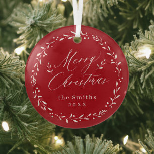 Red Modern script Merry Kerstfeestay Glas Ornament