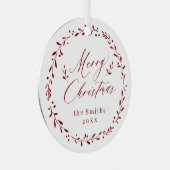 Red Modern script Merry Kerstfeestay Metalen Ornament (Voorkant Rechts)