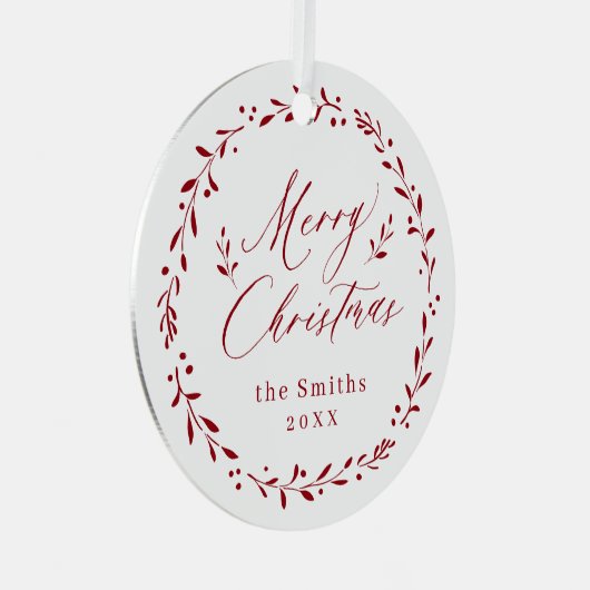 Red Modern script Merry Kerstfeestay Metalen Ornament (Voorkant Rechts)