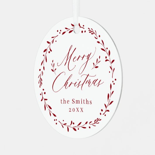 Red Modern script Merry Kerstfeestay Metalen Ornament (Voorkant links)
