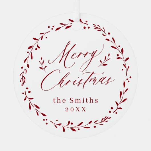 Red Modern script Merry Kerstfeestay Metalen Ornament (Voorkant)