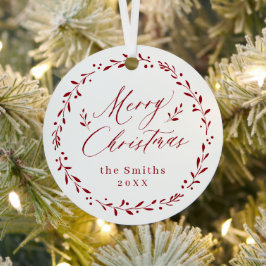 Red Modern script Merry Kerstfeestay Metalen Ornament