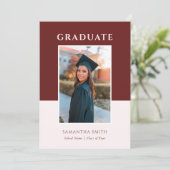 Red Modern Simple Typography Photo Afstuderen Kaart (Staand voorkant)
