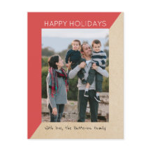 Red Modern Slant Holiday Photo Briefkaart