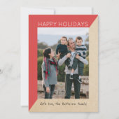 Red Modern Slant Holiday Photo Flat Kaart (Voorkant)