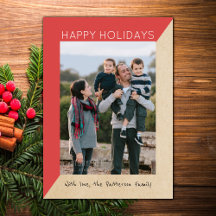 Red Modern Slant Holiday Photo Flat Kaart