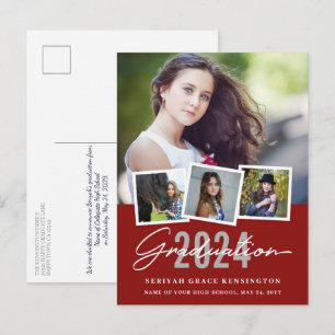 Red Modern stijlvol elk jaar Afstuderen 4 Foto Briefkaart