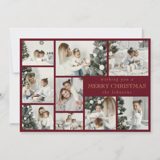 Red Modern Stijlvolle Multi Photo Grid Holiday Kaa Feestdagenkaart (Voorkant)