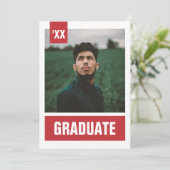 Red Modern Textured Photo Afstuderen Kaart (Staand voorkant)