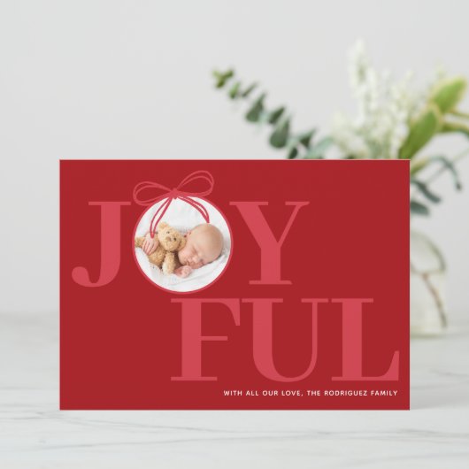 Red Modern Typography Baby Foto Kerst Feestdagenkaart (Staand voorkant)