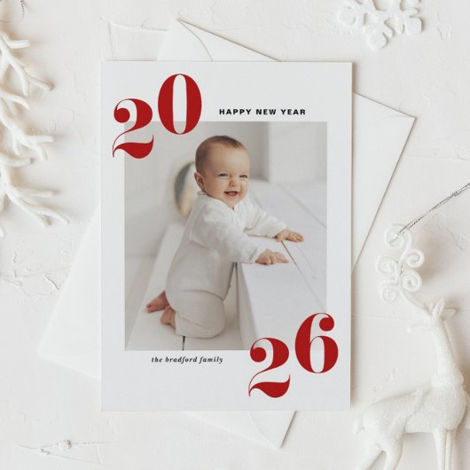 Red Modern Typography Happy New Year 2022 Photo Feestdagenkaart