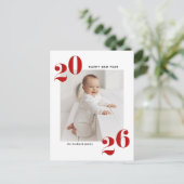 Red Modern Typography Happy New Year 2022 Photo Feestdagenkaart (Staand voorkant)