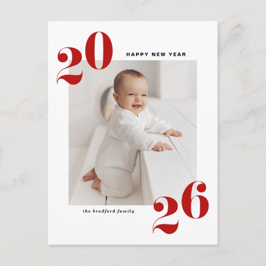 Red Modern Typography Happy New Year 2022 Photo Feestdagenkaart (Voorkant)