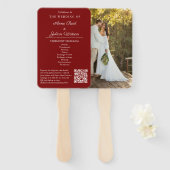 Red Modern Wedding Ceremony Program Hand fans Handwaaier (Voorkant en achterkant)