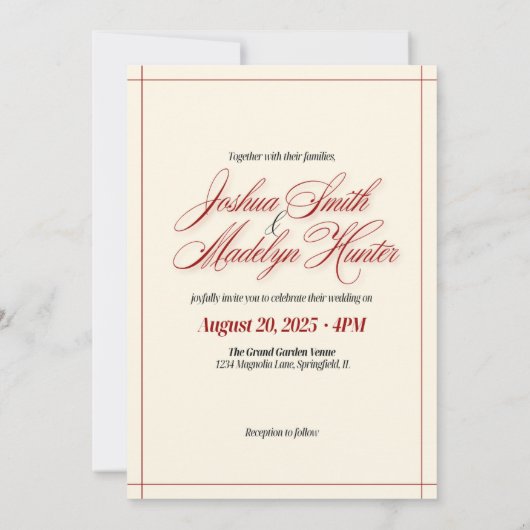 Red Modern Wedding Invitation Sjabloon Kaart (Achterkant)