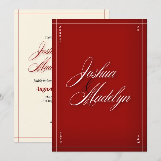 Red Modern Wedding Invitation Sjabloon Kaart (Voorkant / Achterkant)