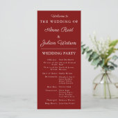 Red Modern  Wedding Timeline and Party QR Code Programmakaart (Staand voorkant)