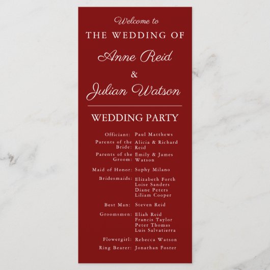 Red Modern  Wedding Timeline and Party QR Code Programmakaart (Voorkant)