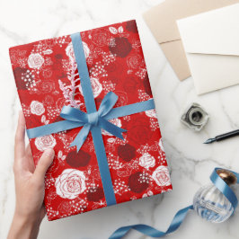 Red | Moderne & Elegante Floral Patroon Wrapping P Cadeaupapier