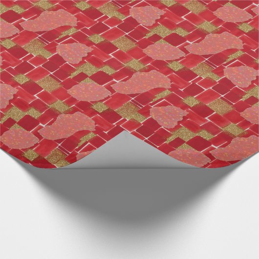 Red | Moderne faux glitter & Opal Cadeaupapier (Hoek)