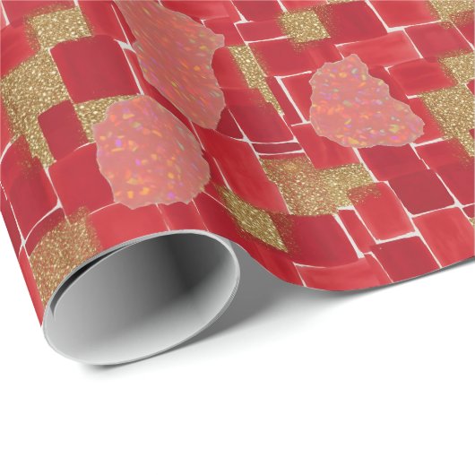 Red | Moderne faux glitter & Opal Cadeaupapier (Rol Hoek)