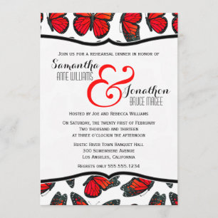 Red Monarch Butterfly Reheasal Dinner Invitation Kaart