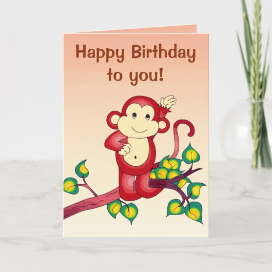 Red Monkey Animal Birthday Kaart (Voorkant)