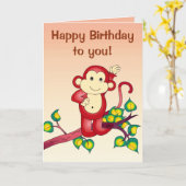 Red Monkey Animal Birthday Kaart (Gele Bloem)