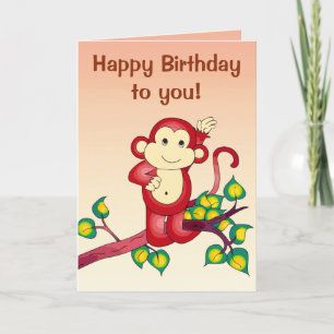 Red Monkey Animal Birthday Kaart