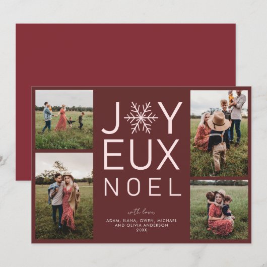 Red Monochrome Joyeux Noel Modern Holiday Card Kaart (Voorkant / Achterkant)
