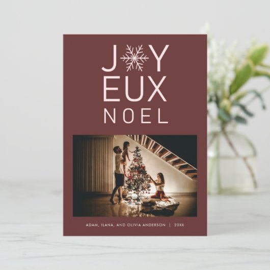 Red Monochrome Joyeux Noel Modern Holiday Card Kaart (Staand voorkant)
