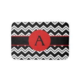 Red Monogram Black White Chevron ZizZag Rug Badmat
