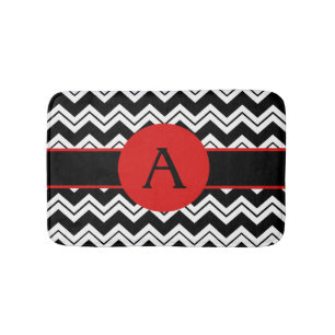 Red Monogram Black White Chevron ZizZag Rug Badmat