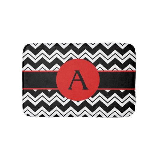 Red Monogram Black White Chevron ZizZag Rug Badmat (Voorkant)