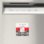 Red Monogram Damask Wedding Magnet (Insitu (Vaatwasser))