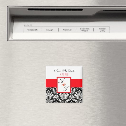 Red Monogram Damask Wedding Magnet (Insitu (Vaatwasser))