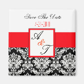Red Monogram Damask Wedding Magnet (Voorkant)