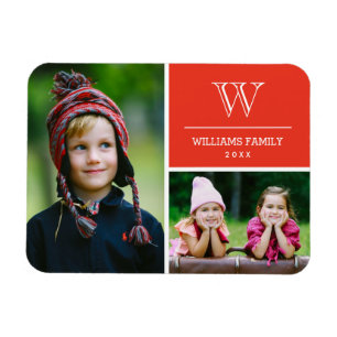 Red Monogram Family Photo Magnet Magneet