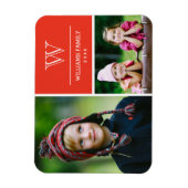 Red Monogram Family Photo Magnet Magneet (Verticaal)