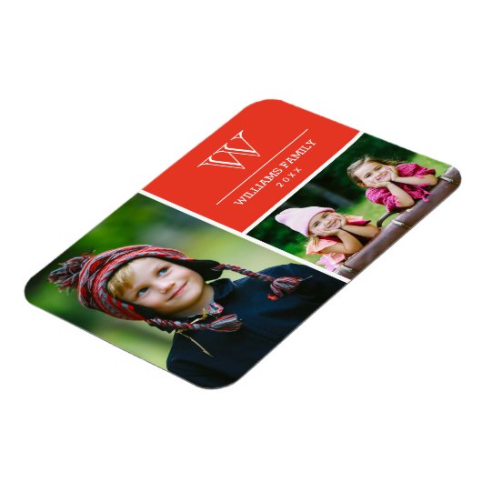Red Monogram Family Photo Magnet Magneet (Linkerzijde)