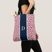 Red Monogram Greek Key Canvas tas (Dichtbij)