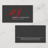 Red Monogram Grey Personal Trainer Modern Visitekaartje (Voorkant / Achterkant)