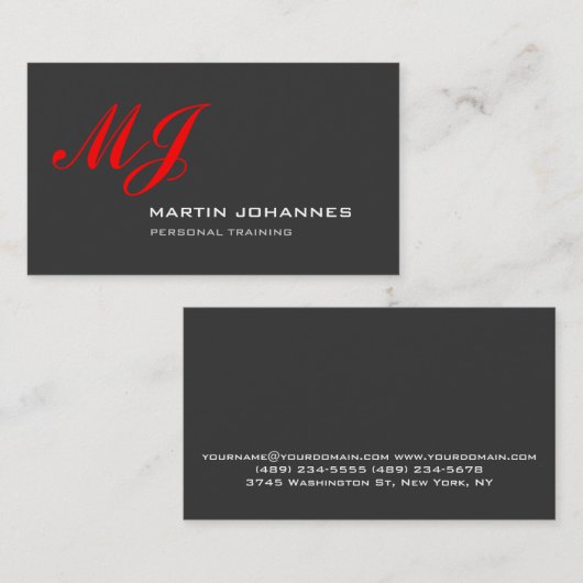 Red Monogram Grey Personal Trainer Visitekaartje (Voorkant / Achterkant)