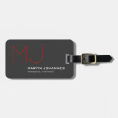 Red Monogram grijs Modern minimalistisch Bagagelabel (Voorkant horizontaal)