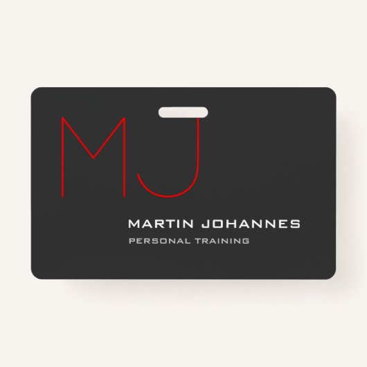 Red Monogram Grijs Personal Trainer Business Badge (Voorkant)
