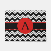 Red Monogram Initiaal Black White Chevron ZigZag Deurmat (Voorkant)