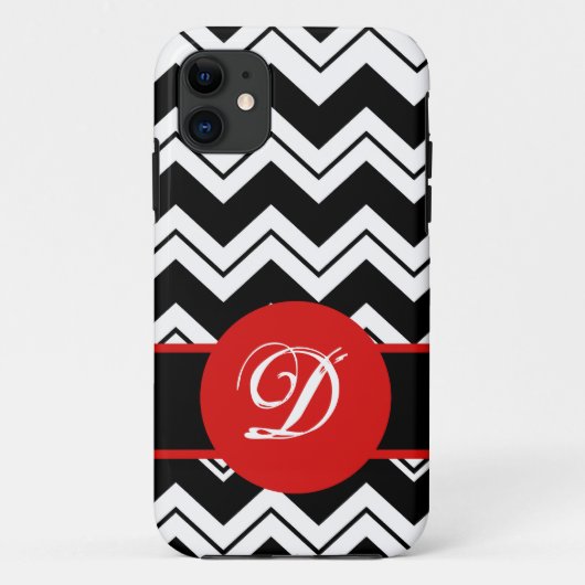 Red Monogram Initiaal Black White Chevron ZizZag Case-Mate iPhone Case (Achterkant)