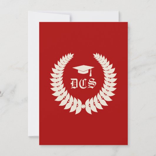 Red Monogram Laurel Classic College Graduation Kaart (Achterkant)